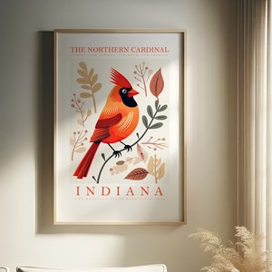 Impresión de pájaro del estado de Indiana / Cardenal / Impresión en casa / Arte de pared / Arte de pared IMPRIMIBLE / Impresión digital / Arte instantáneo / Pósteres lindos y modernos