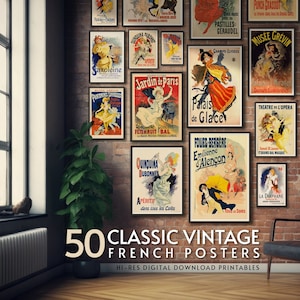 50 Printable Classic Vintage French Posters, Art Prints for Home Decor, Poster Collection Bundle, Instant Digital Download, Paris, France image 1