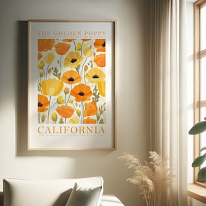 Estampado de flores del estado de California, amapola dorada, estampados de flores, carteles florales de moda, paquete de arte colorido, botánico, descarga digital