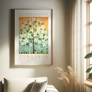 Virginia State Flower Print, American Dogwood, Flower Prints, Trendy Floral Posters, Colorful Art Bundle, Botanical, Digital Download
