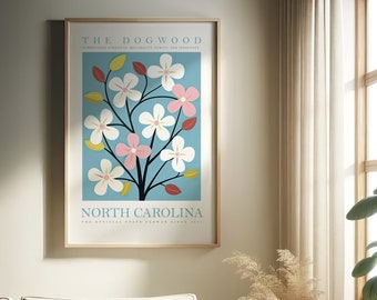 North Carolina State Flower Print, The Dogwood, Flower Prints, Trendy Floral Posters, Colorful Art Bundle, Botanical, Digital Download
