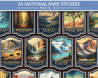 24 National Parks Stickers | Pack 01 | Nature Stickers | Adventure Stickers | Vinyl Die Cut | Camping  | Travel Stickers | Outdoors