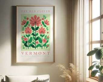 Vermont State Flower Print | Red Clover | Flower Prints | Trendy Floral Poster | Print at home | Wall Art | PRINTABLE Art | Digital Print