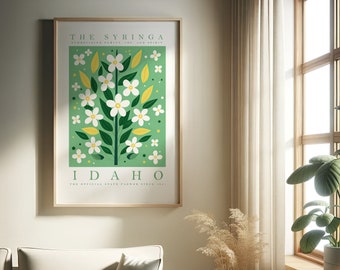 Kwiatowy nadruk stanu Idaho | Syringa | Nadruki kwiatowe | Modny plakat kwiatowy | Wydruk w domu | Sztuka ścienna | Sztuka ścienna DO DRUKU | Wydruk cyfrowy