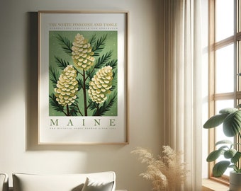 Maine State Flower Print | White Pinecone | Flower Prints | Trendy Floral Poster | Print at home | Wall Art | PRINTABLE Art | Digital Print