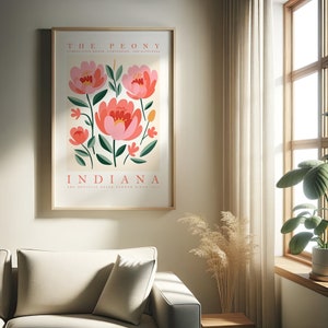 Impresión de flores del estado de Indiana / Peonía / Estampados de flores / Póster floral de moda / Impresión en casa / Arte de pared / Arte de pared IMPRIMIBLE / Impresión digital