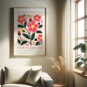 North Dakota State Flower Print | Wild Prairie Rose | Flower Prints | Trendy Floral Poster | Print at home | Wall Art | Digital Print