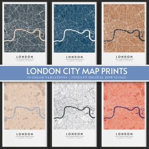 London City Map | 10 Color Variations | City Map Prints | Instant Digital Download | City Poster Wall Art | City Map Gift | Maps Collection