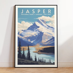 Cartel de viaje vintage del Parque Nacional Jasper, Impresión en casa / Arte de pared / Arte de pared IMPRIMIBLE / Impresión digital / Arte instantáneo / Alberta Canadá