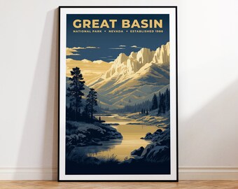 Plakat podróżniczy Great Basin National Park w stylu vintage, do wydrukowania w domu | Sztuka ścienna | Sztuka ścienna do wydrukowania | Wydruk cyfrowy | Sztuka natychmiastowa, Nevada