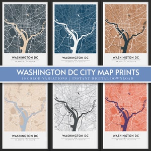 Stadsplan van Washington DC | 10 kleurvariaties | Stadsplattegrond wordt afgedrukt | Directe digitale download | Stadsposterkunst | Kaartcadeau | Kaartencollectie