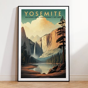 Cartel de viaje vintage del Parque Nacional Yosemite, Impresión en casa / Arte de pared / Arte de pared IMPRIMIBLE / Impresión digital / Arte instantáneo, California, Cataratas