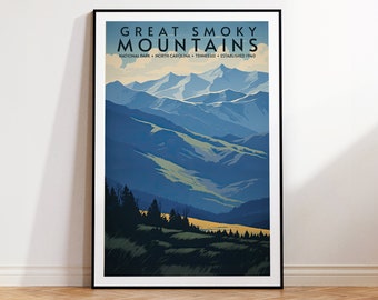 Park Narodowy Great Smoky Mountains, plakat podróżniczy w stylu vintage, wydruk w domu | Sztuka ścienna | Sztuka ścienna do druku | Wydruk cyfrowy | Sztuka natychmiastowa