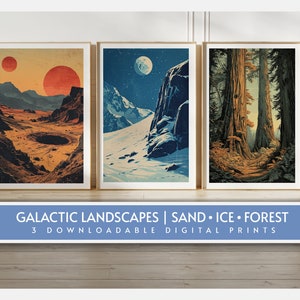 Galactic Landscapes - Sand, Ice, and Forest | Set of Three | Print at home | Wall Art | PRINTABLE Wall Art | Digital Print | Instant Art