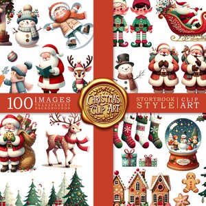 Christmas Clipart Bundle, Storybook Style, Santa Claus, Commercial Use for Christmas Ornaments, Gift Tags, Printable, Mugs, Digital Download