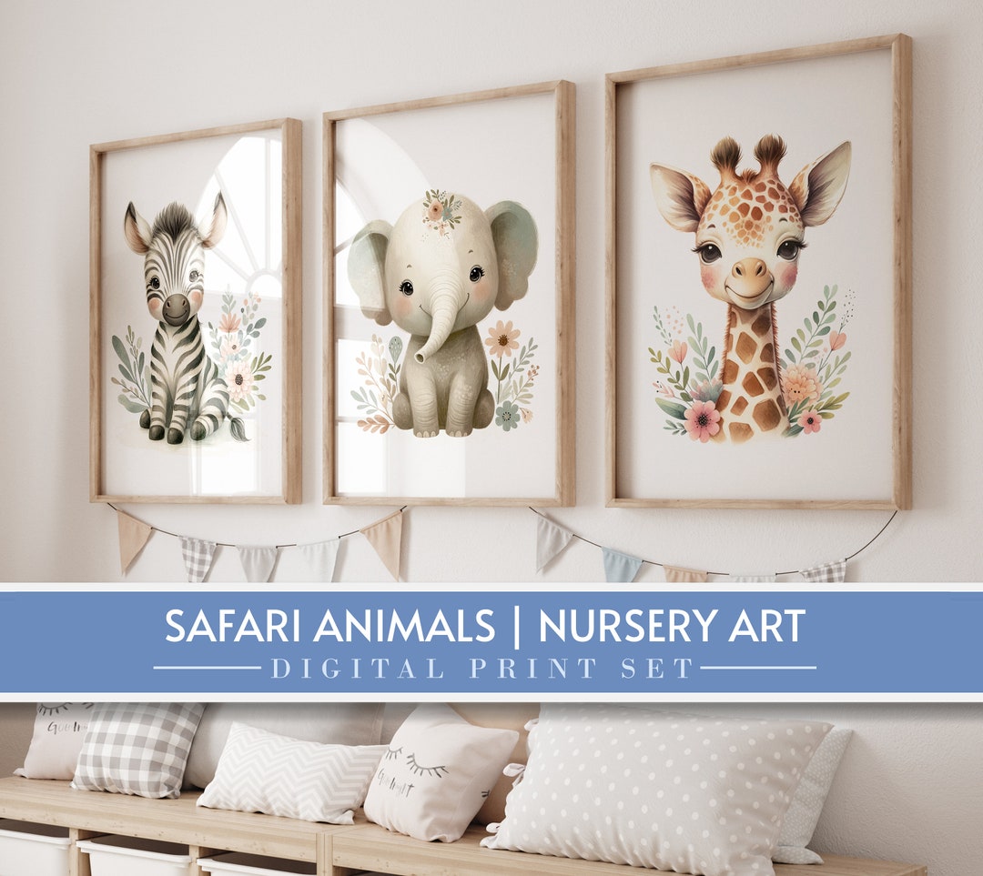 Safari Animals Nursery Decor | Animal Nursery Prints | Nursery Wall Art ...