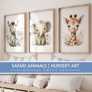 Safari Animals Nursery decor | Animal nursery prints | Nursery wall art | Set of 3 Safari baby animal prints | ORIGINAL art, kids room decor