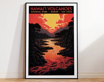 Poster de viagens vintage do parque nacional dos vulcões do Havai, impressão em casa | Arte de parede | Arte de parede IMPRIMÍVEL | Impressão digital | Arte Instantânea, Havaí