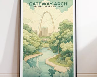 Aquarel poster Gateway Arch National Park | AFDRUKBARE muurkunst | Digitale afdruk | Speels | Instantkunst | Muurkunst | Natuurdecoratie