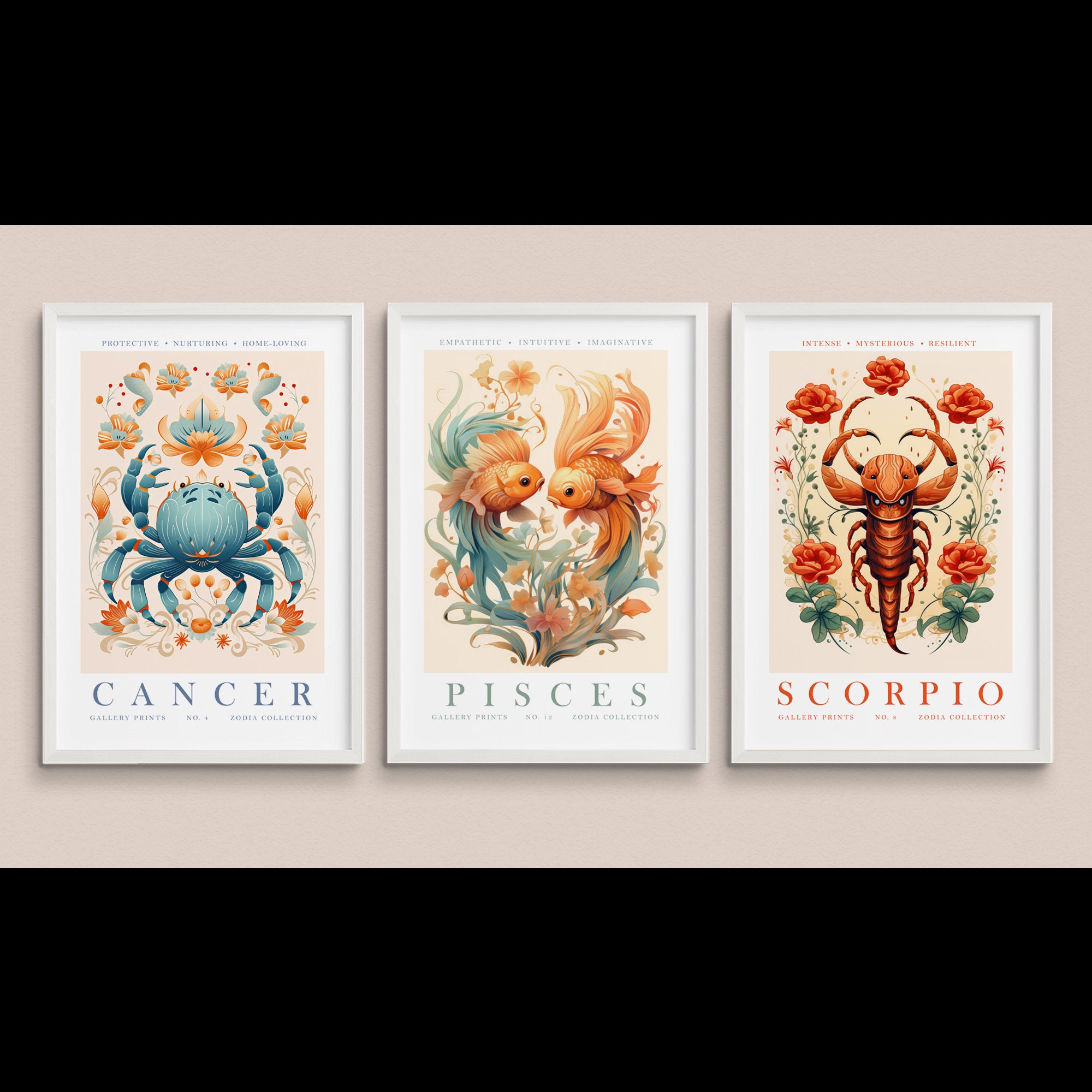 12 Signs of the Zodiac Gallery Wall Set, All 12 Horoscopes Bundle