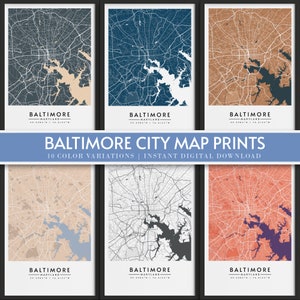 Baltimore City Map | 10 Color Variations | City Map Prints | Instant Digital Download | City Poster Wall Art | Map Gift | Maps Collection