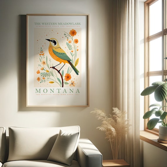 Montana State Bird Print | Meadowlark | Print at home | Wall Art | PRINTABLE Wall Art | Digital Print | Instant Art | Trendy Cute Posters