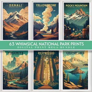 63 Whimsical National Park Travel Posters Bundle | Print at home | PRINTABLE Wall Art | Digital Print | Playful Art | Instant Art | Nursery