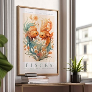 Pisces Digital Print | 12 Signs of the Zodiac Set | Horoscope Poster | Animal Prints | Trendy Posters | Astrology | Instant Digital Download