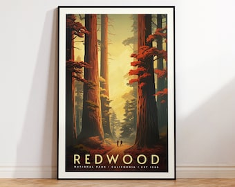 Redwood National Park Vintage Travel Poster, Print at home | Wall Art | PRINTABLE Wall Art | Digital Print | Instant Art, California Art