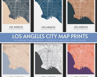 Plan de la ville de Los Angeles | 10 variantes de couleurs | Impressions de plan de ville | Téléchargement numérique instantané | Art mural affiche de ville | Carte cadeau | Collection de cartes