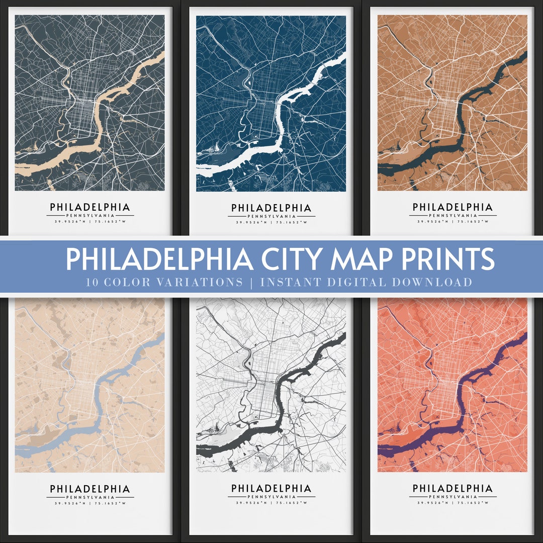 Philadelphia City Map | 10 Color Variations | City Map Prints | Instant ...