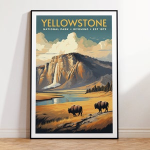 Cartel de viaje vintage del Parque Nacional Yellowstone, Impresión en casa / Arte de pared / Arte de pared IMPRIMIBLE / Impresión digital / Arte instantáneo, Wyoming