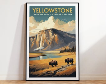 Yellowstone National Park Vintage Travel Poster, Print at home | Wall Art | PRINTABLE Wall Art | Digital Print | Instant Art, Wyoming