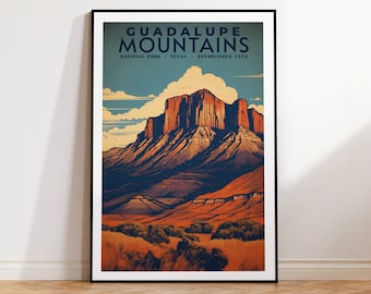 Guadalupe Mountains Nationalpark Vintage Reiseplakat, Druck zu Hause | Wandkunst | DRUCKBARE Wandkunst | Digitaldruck | Instant Art, Texas