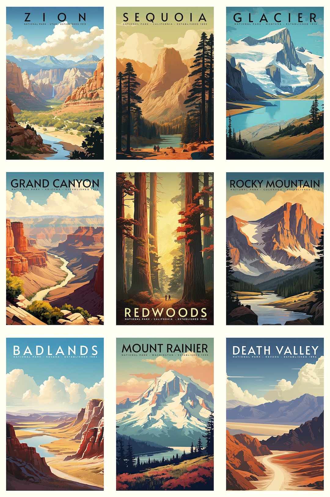 9 National Park Vintage Travel Poster Bundle Printable - Etsy