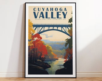 Plakat podróżniczy Cuyahoga Valley National Park w stylu vintage, do wydrukowania w domu | Sztuka ścienna | Sztuka ścienna do wydrukowania | Wydruk cyfrowy | Sztuka natychmiastowa, Ohio