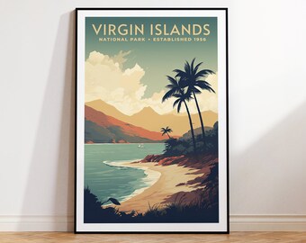 Poster de viagens vintage do parque nacional de Virgin Island, imprima em casa | Arte de parede | Arte de parede IMPRIMÍVEL | Impressão digital | Arte Instantânea, Ilha