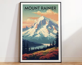 Mount Rainier National Park, vintage reisposter, thuis afdrukken | Kunst aan de muur | AFDRUKBARE muurkunst | Digitale afdruk | Instantkunst, Washington