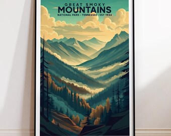 Great Smoky Mountains National Park Fantastyczny plakat podróżniczy | DO DRUKU | Wydruk cyfrowy | Zabawny | Sztuka natychmiastowa | Sztuka ścienna | Dekoracja natury