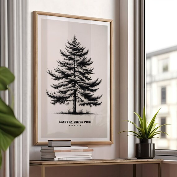 Michigan Eastern White Pine, State Tree, Vintage Sketch, Tree Poster, Antique Tree Print, Botanical Art, Nature, Drawing, DIGITAL DOWNLOAD