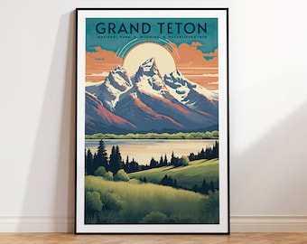 Poster de voyage vintage Parc national de Grand Teton, impression à la maison | Art mural | Art mural imprimable | Impression numérique | Art instantané, Wyoming