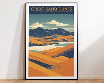 Great Sand Dunes Nationalpark Vintage Reiseplakat, Druck zu Hause | Wandkunst | DRUCKBARE Wandkunst | Digitaldruck | Instant Art, Colorado