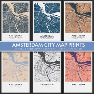 Amsterdam City Map | 10 Color Variations | City Map Prints | Instant Digital Download | City Poster Wall Art | City Map | Maps Collection