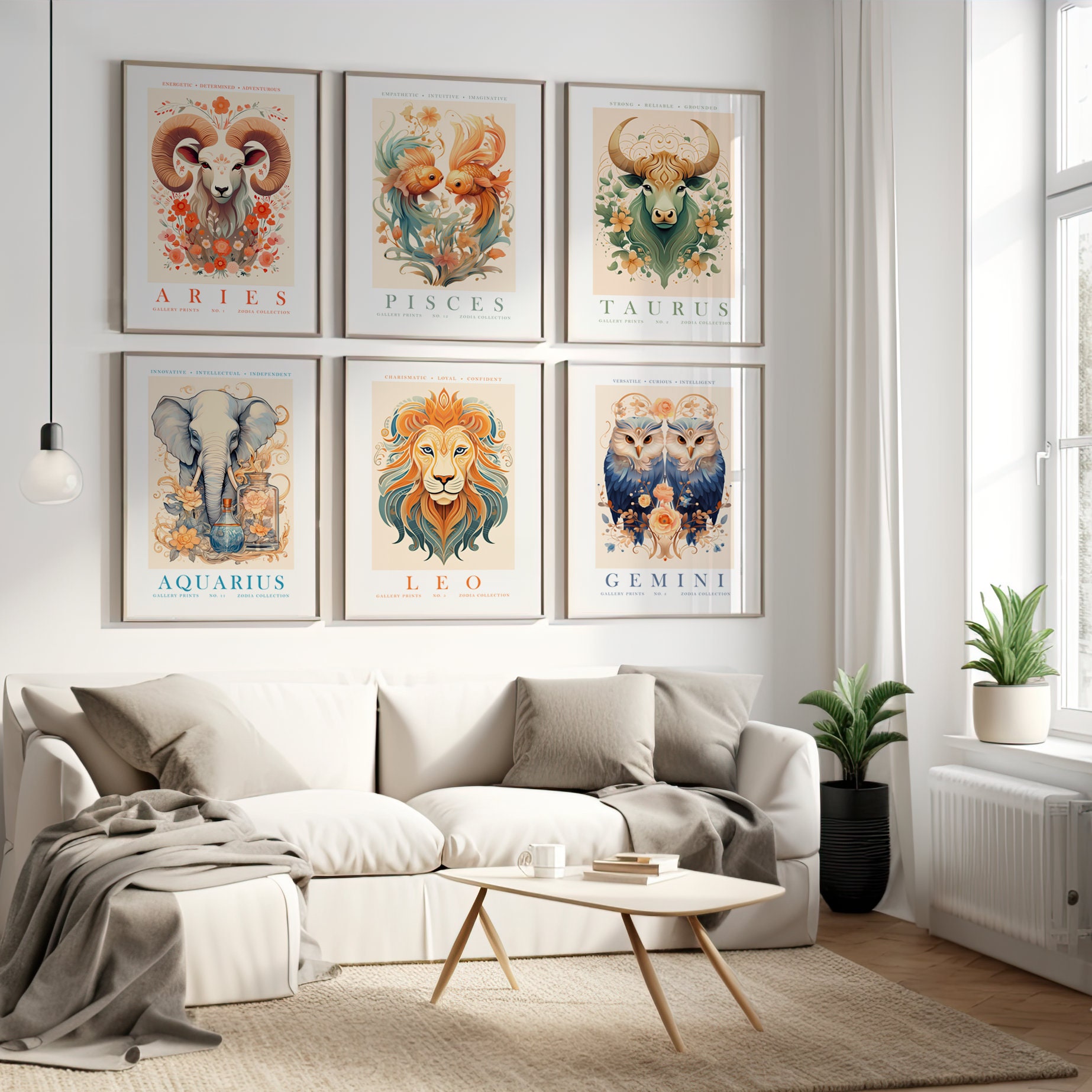12 Signs of the Zodiac Gallery Wall Set, All 12 Horoscopes Bundle