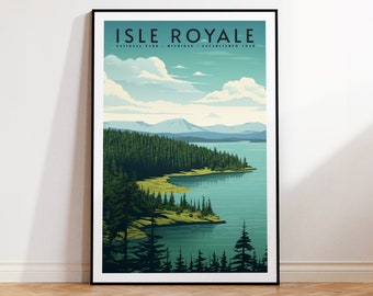 Isle Royale National Park Vintage reisposter, thuis afdrukken | Kunst aan de muur | AFDRUKBARE muurkunst | Digitale afdruk | Instantkunst, Michigan
