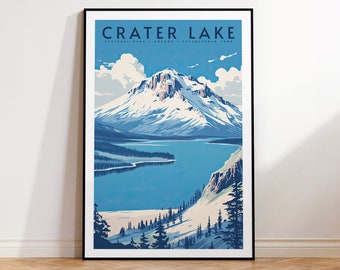 Crater Lake National Park Vintage Travel Poster, Print at home | Wall Art | PRINTABLE Wall Art | Digital Print | Instant Art, Oregon