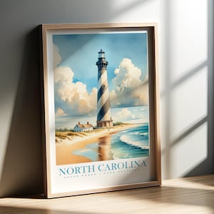 North Carolina Watercolor Print | Cape Hatteras | 50 US States Collection | Wall Art | PRINTABLE Wall Art | Digital | Light House Poster