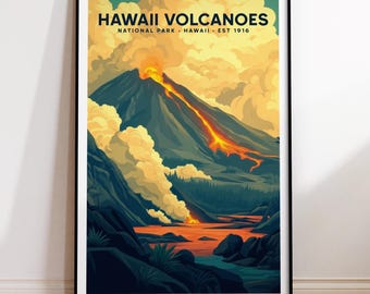 Cartaz de viagem excêntrico do Parque Nacional dos Vulcões do Havaí | Arte para impressão | Impressão digital | Divertido | Arte instantânea | Arte de parede | Decoração natural