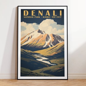Denali National Park Vintage Travel Poster, Print at home | Wall Art | PRINTABLE Wall Art | Digital Print | Instant Art, Alaska