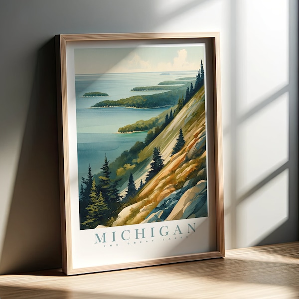 Impresión de acuarela de Michigan / Los Grandes Lagos / Colección de los 50 estados de EE. UU. / Arte de pared / Arte de pared IMPRIMIBLE / Digital / Arte instantáneo / Póster